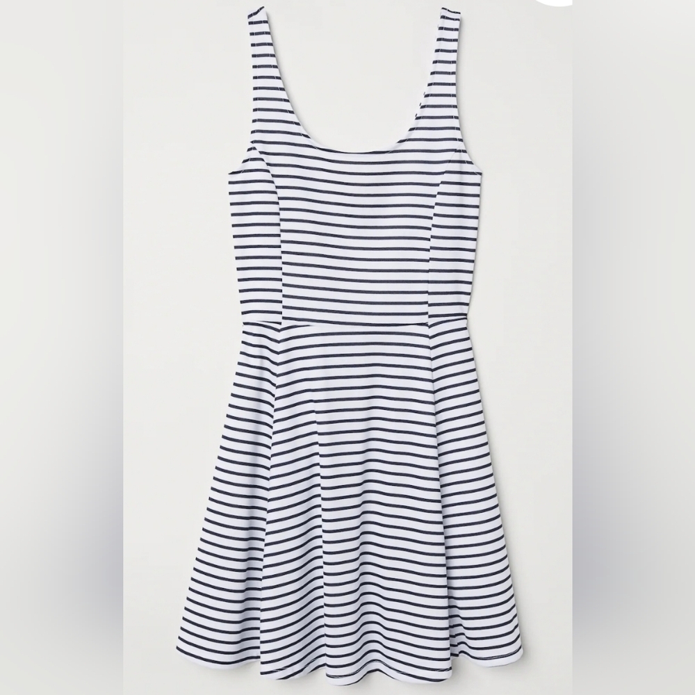 Divided H&M Sleeveless Blue and White Striped Jersey Dress Sz 12